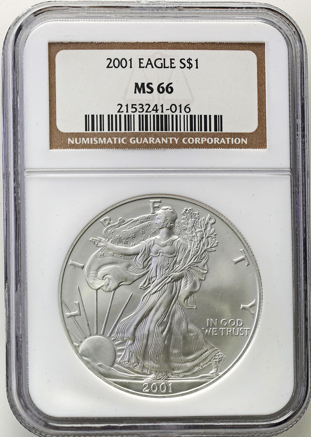 USA. 1 dolar 2001 Walking Liberty NGC MS66